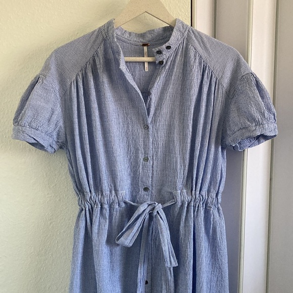 Free People Retro Romance Blue Gingham Maxi Top - Picture 3 of 13